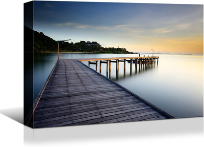 Looife Seascape Canvas Prints Wall Art-30x20 Inch A Boat by the Dock at Sunset Picture Wall Decor, Ocean Scenery Giclee Artwork Home Decoration