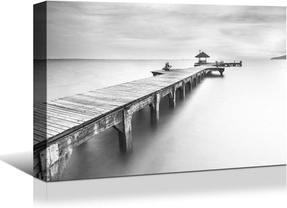 Looife Seascape Canvas Prints Wall Art-30x20 Inch A Boat by the Dock at Sunset Picture Wall Decor, Ocean Scenery Giclee Artwork Home Decoration