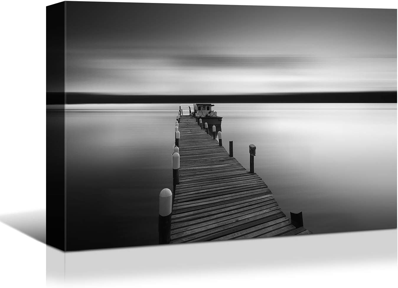 Looife Seascape Canvas Prints Wall Art-30x20 Inch A Boat by the Dock at Sunset Picture Wall Decor, Ocean Scenery Giclee Artwork Home Decoration