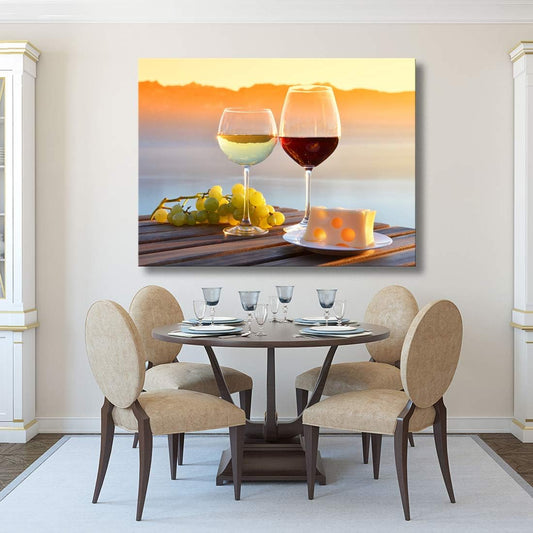 Brusheslife Wine Canvas Wall Art: Gallery Wrapped Sunset Wine Cup - Modern Art Deco for Dining & Bar Decor