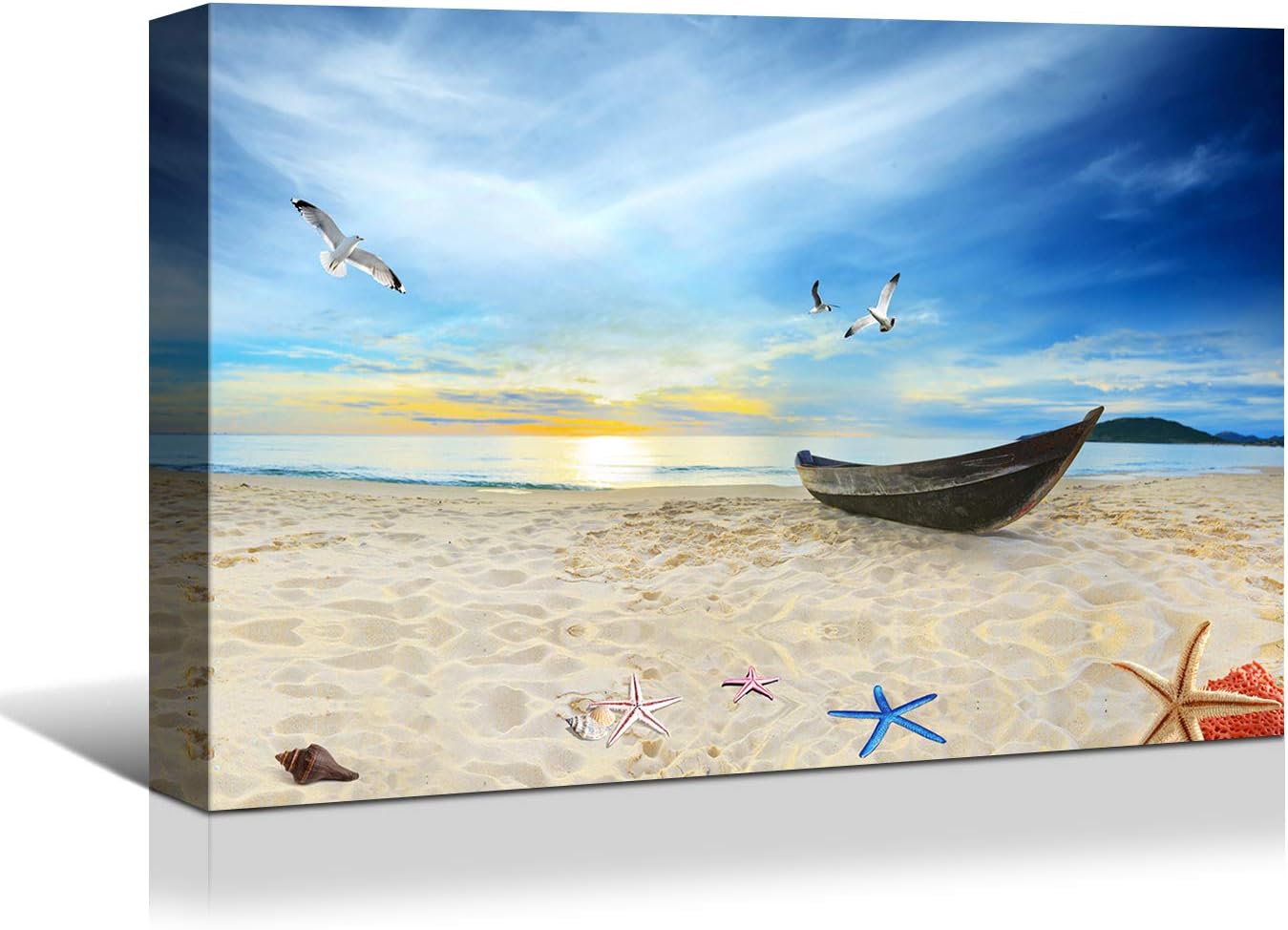 Looife Seascape Canvas Prints Wall Art-30x20 Inch A Boat by the Dock at Sunset Picture Wall Decor, Ocean Scenery Giclee Artwork Home Decoration