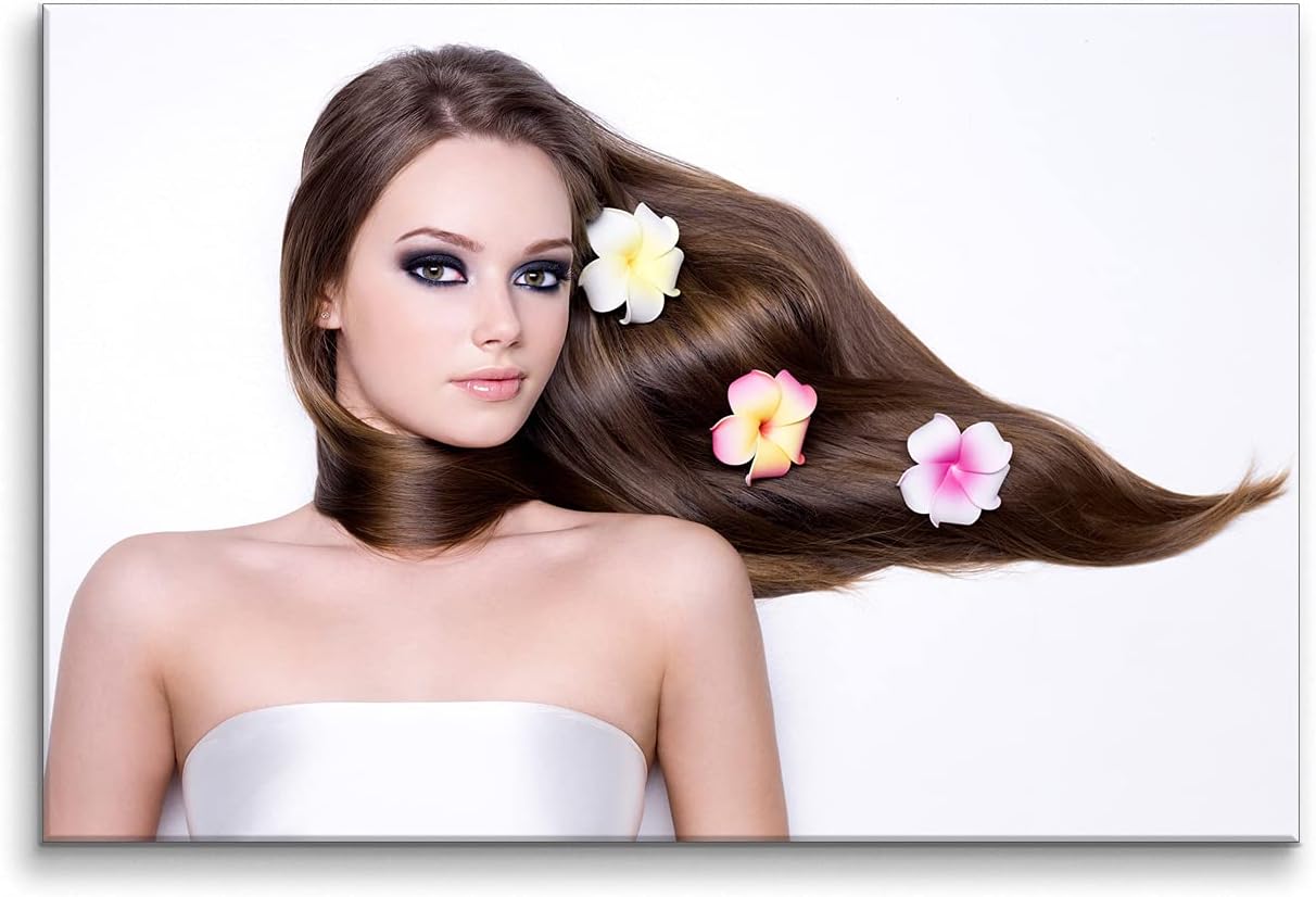 Looife Hair Salon Canvas Wall Art 12x16 Inch Beauty Girl Model with Smooth Long Hair Style Picture Prints Poster Artwork Stretched and Framed Ready to Hang Wall Decor Gallery Wrapped