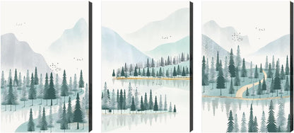 Brusheslife Landscape Art: Serene Mountains with Lake Canvas Set