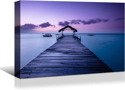 Looife Seascape Canvas Prints Wall Art-30x20 Inch A Boat by the Dock at Sunset Picture Wall Decor, Ocean Scenery Giclee Artwork Home Decoration