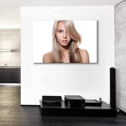 Looife Hair Salon Canvas Wall Art 24x18 Inch Beauty Girl Model with Fashion Long Blonde Curly Hair Style Picture Prints Poster Artwork Wall Decor Gallery Wrapped