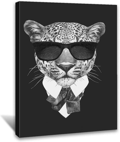 Brusheslife Cartoon Lion Wall Art - Amusing Lion in Suit and Sunglasses Canvas for Kids' Rooms