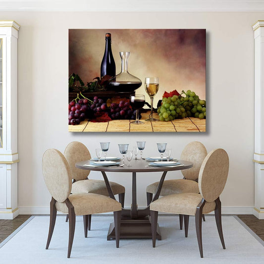 Brusheslife Still Life Art: Vintage Wine Bottle and Grapes Canvas for Kitchen