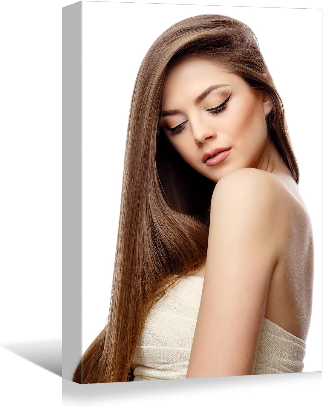 Looife Hair Salon Canvas Wall Art 12x16 Inch Beauty Girl Model with Smooth Long Hair Style Picture Prints Poster Artwork Stretched and Framed Ready to Hang Wall Decor Gallery Wrapped