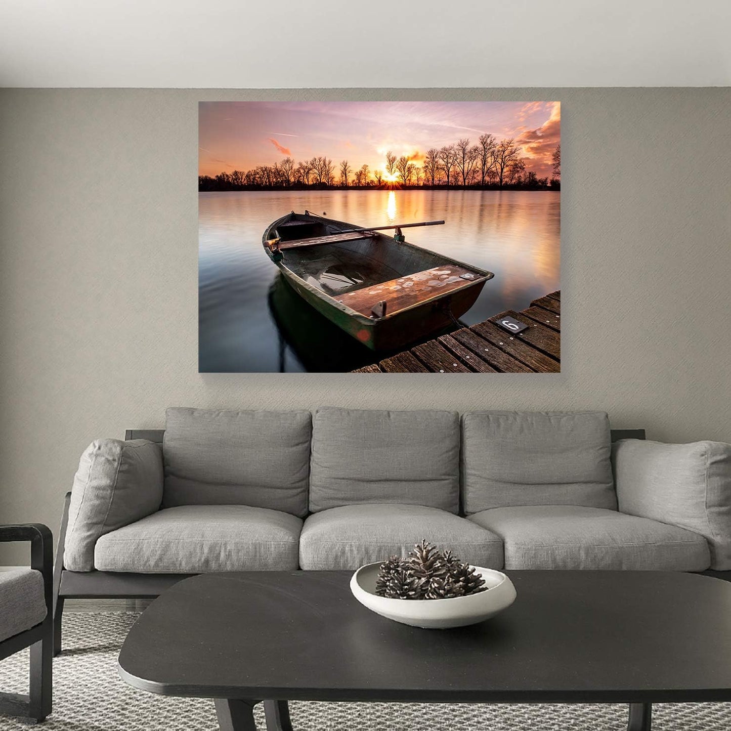 Looife Seascape Canvas Prints Wall Art-30x20 Inch A Boat by the Dock at Sunset Picture Wall Decor, Ocean Scenery Giclee Artwork Home Decoration