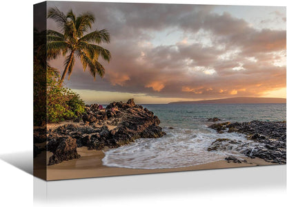 Brusheslife Seascape Art: Colorful Tropic Palm Trees at Sunset Canvas