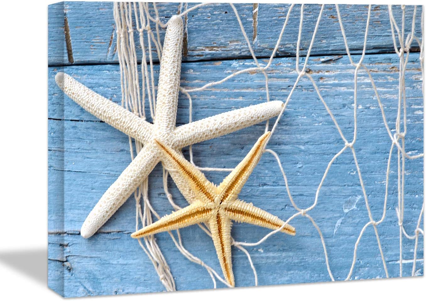 Brusheslife Ocean Theme Wall Art - Starfish and Conch on Beach Canvas for Nature Scenery Wall Decor