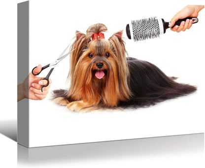 Trendy Tails Canvas: Hairdresser Dog Art for Hair Salon Ambiance