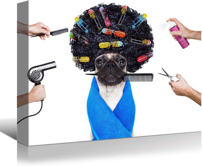 Trendy Tails Canvas: Hairdresser Dog Art for Hair Salon Ambiance