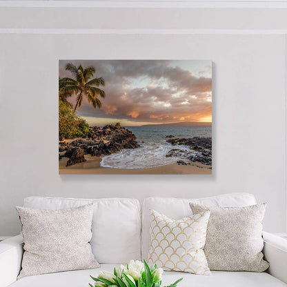 Brusheslife Seascape Art: Colorful Tropic Palm Trees at Sunset Canvas