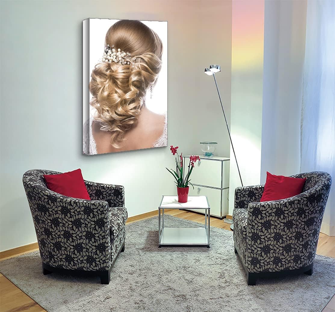 Looife Hair Salon Canvas Wall Art 16x24 Inch Beauty Girl Model with Wavy Curly Hair Style Picture Prints Poster Artwork Wall Decor Gallery Wrapped