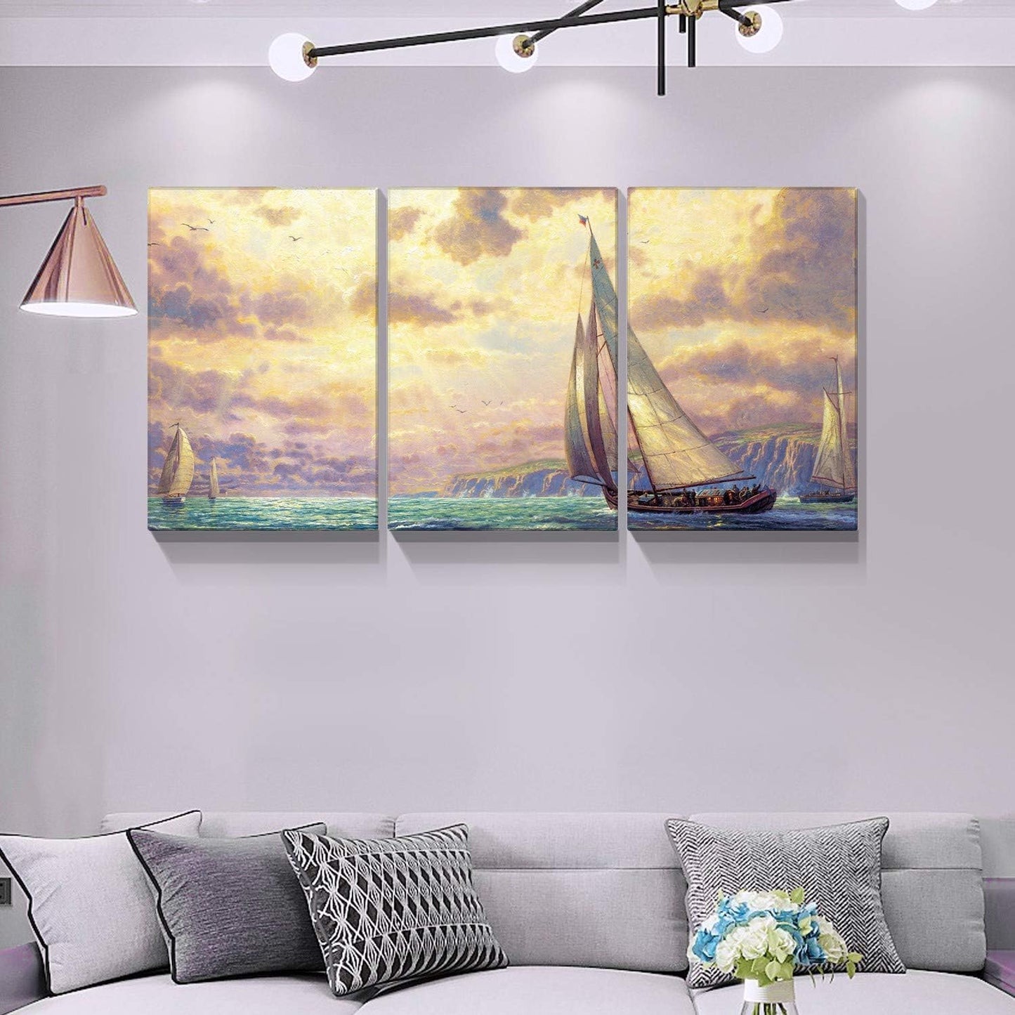 Brusheslife Triptych Canvas Wall Art - Sailboat on the Sea Picture Prints for Home Deco Set