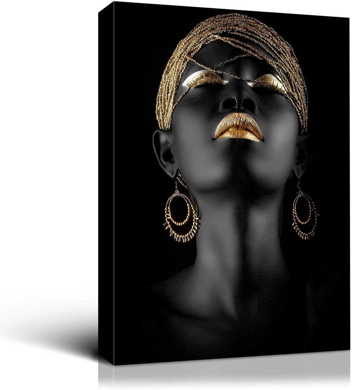 Brusheslife African American Art: Black and Gold Abstract Women Portrait Canvas