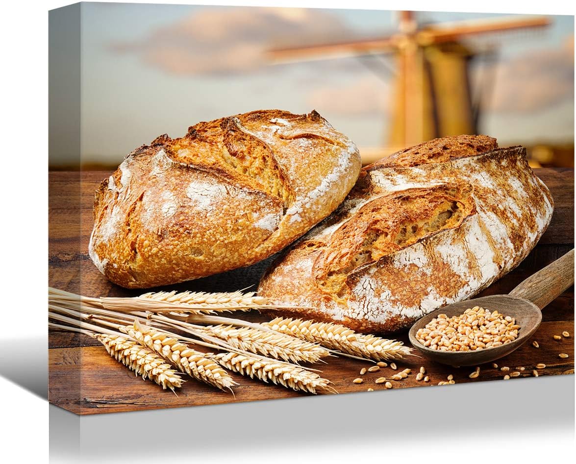 Brusheslife Bread and Wheat Canvas Art - Delicious Food Painting for Dining Room Decor