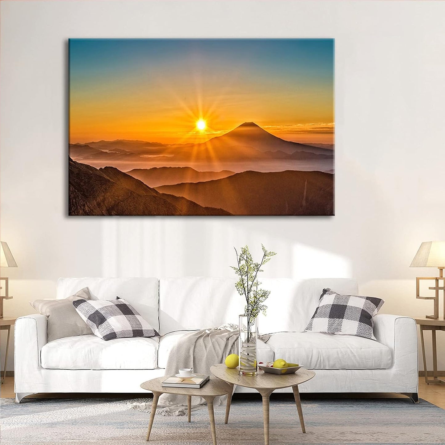 Brusheslife Wall Decor: Vibrant Sunrise over the Mountains Canvas Painting