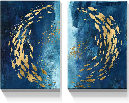 Underwater Elegance by Brusheslife - Goldfish in Blue Ocean Canvas Wall Art for a Splash of Color