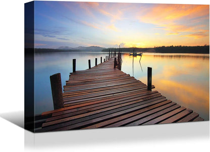 Looife Seascape Canvas Prints Wall Art-30x20 Inch A Boat by the Dock at Sunset Picture Wall Decor, Ocean Scenery Giclee Artwork Home Decoration