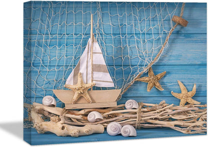 Ready to Hang Coastal Art - Brusheslife's Canvas Painting of Starfish and Beach at Dusk