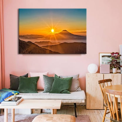 Brusheslife Wall Decor: Vibrant Sunrise over the Mountains Canvas Painting