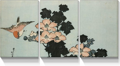 Elegant Japanese Botanicals by Brusheslife - Gallery Wrapped Triptych Canvas Art for Room Decoration