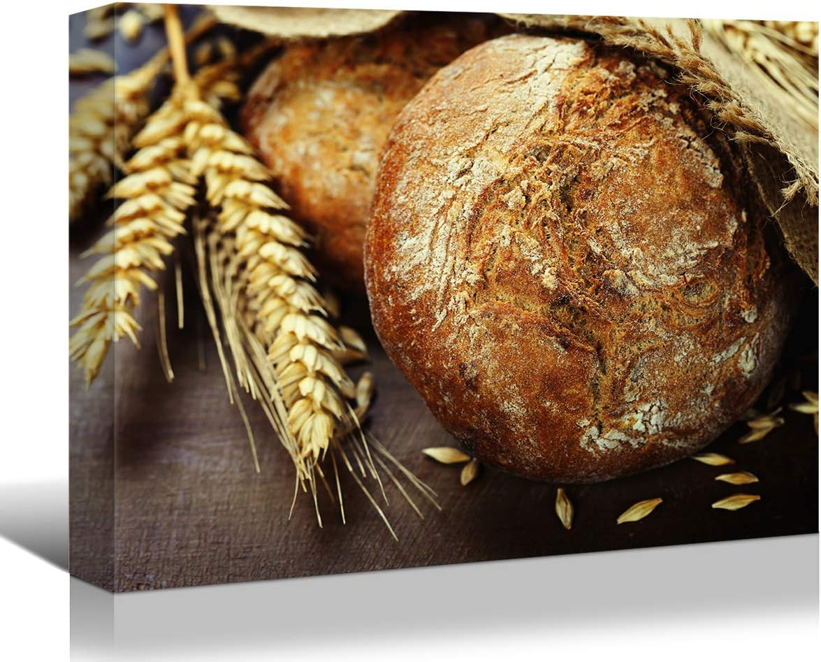 Brusheslife Bread and Wheat Canvas Art - Delicious Food Painting for Dining Room Decor