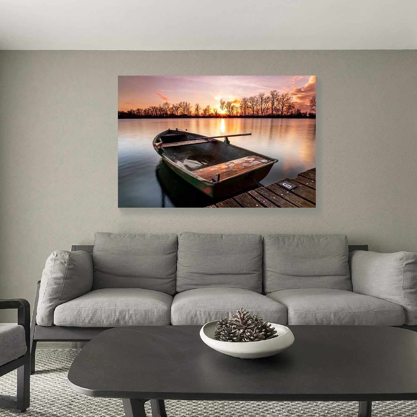 Looife Seascape Canvas Prints Wall Art-30x20 Inch A Boat by the Dock at Sunset Picture Wall Decor, Ocean Scenery Giclee Artwork Home Decoration