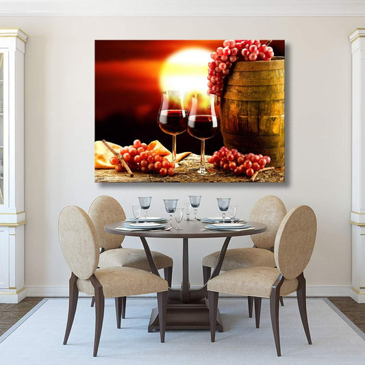 Brusheslife Kitchen Art: Still Life Canvas of Red Wine Cup with Barrel