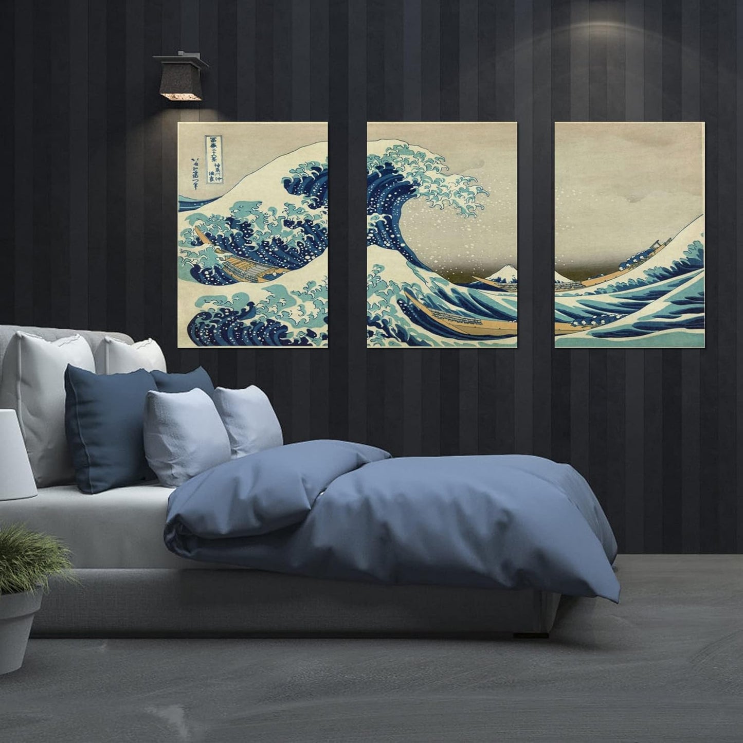Brusheslife Seascape Wall Art: 3-Panel Japanese Kanagawa Wave
