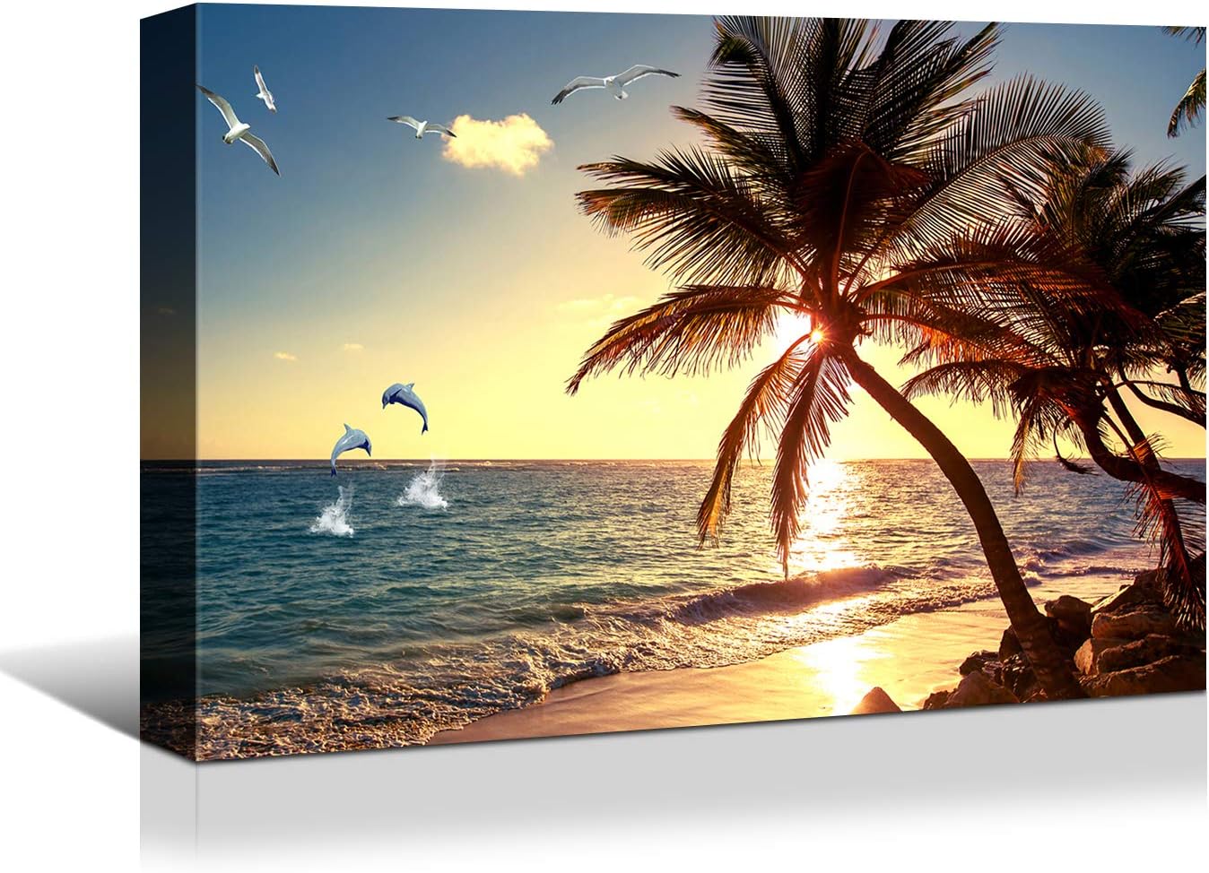 Brusheslife Seascape Art: Colorful Tropic Palm Trees at Sunset Canvas