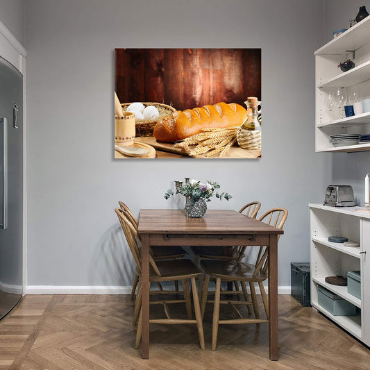 Brusheslife Food Art Canvas: Bread and Wheat Picture Prints for Dining Spaces