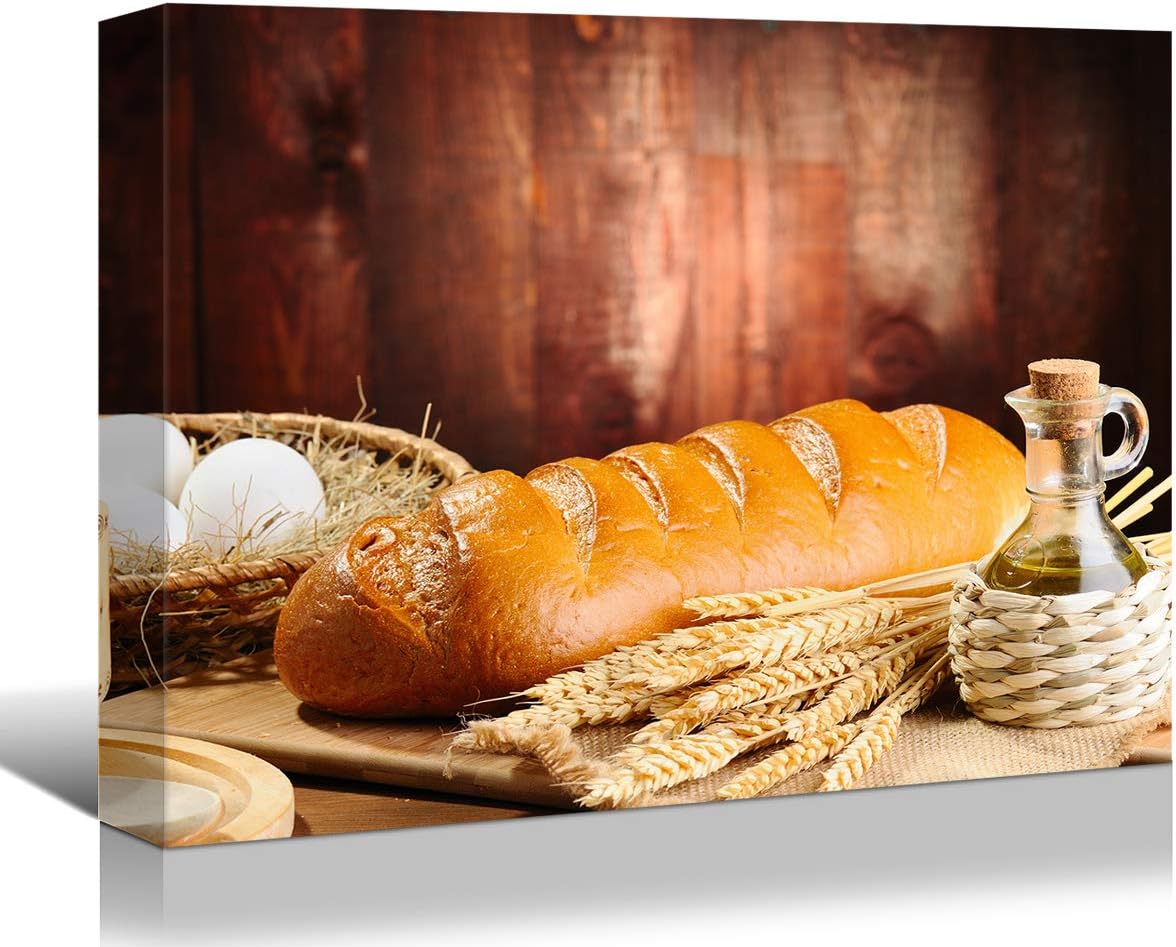 Brusheslife Bread and Wheat Canvas Art - Delicious Food Painting for Dining Room Decor