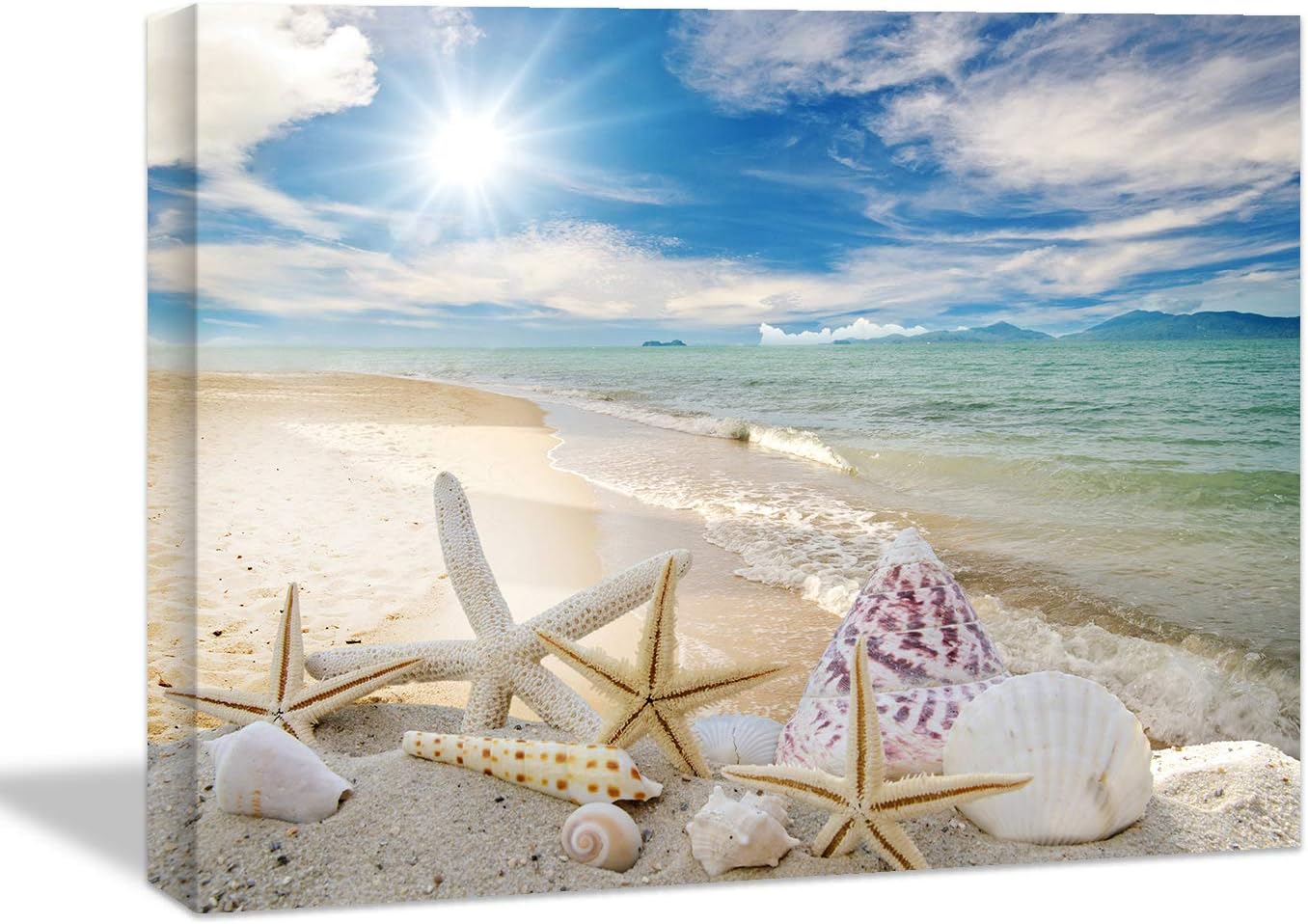 Brusheslife Ocean Theme Wall Art - Starfish and Conch on Beach Canvas for Nature Scenery Wall Decor