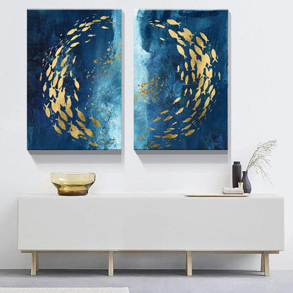 Underwater Elegance by Brusheslife - Goldfish in Blue Ocean Canvas Wall Art for a Splash of Color