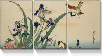 Elegant Japanese Botanicals by Brusheslife - Gallery Wrapped Triptych Canvas Art for Room Decoration