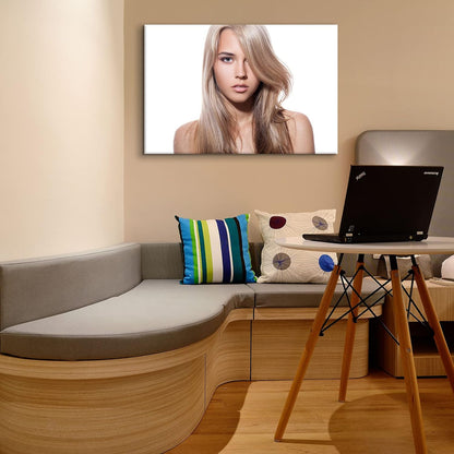 Looife Hair Salon Canvas Wall Art 24x18 Inch Beauty Girl Model with Fashion Long Blonde Curly Hair Style Picture Prints Poster Artwork Wall Decor Gallery Wrapped