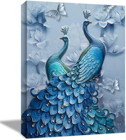 Brusheslife Peacock Canvas Art: Single Panel Wall Decor for Living Room