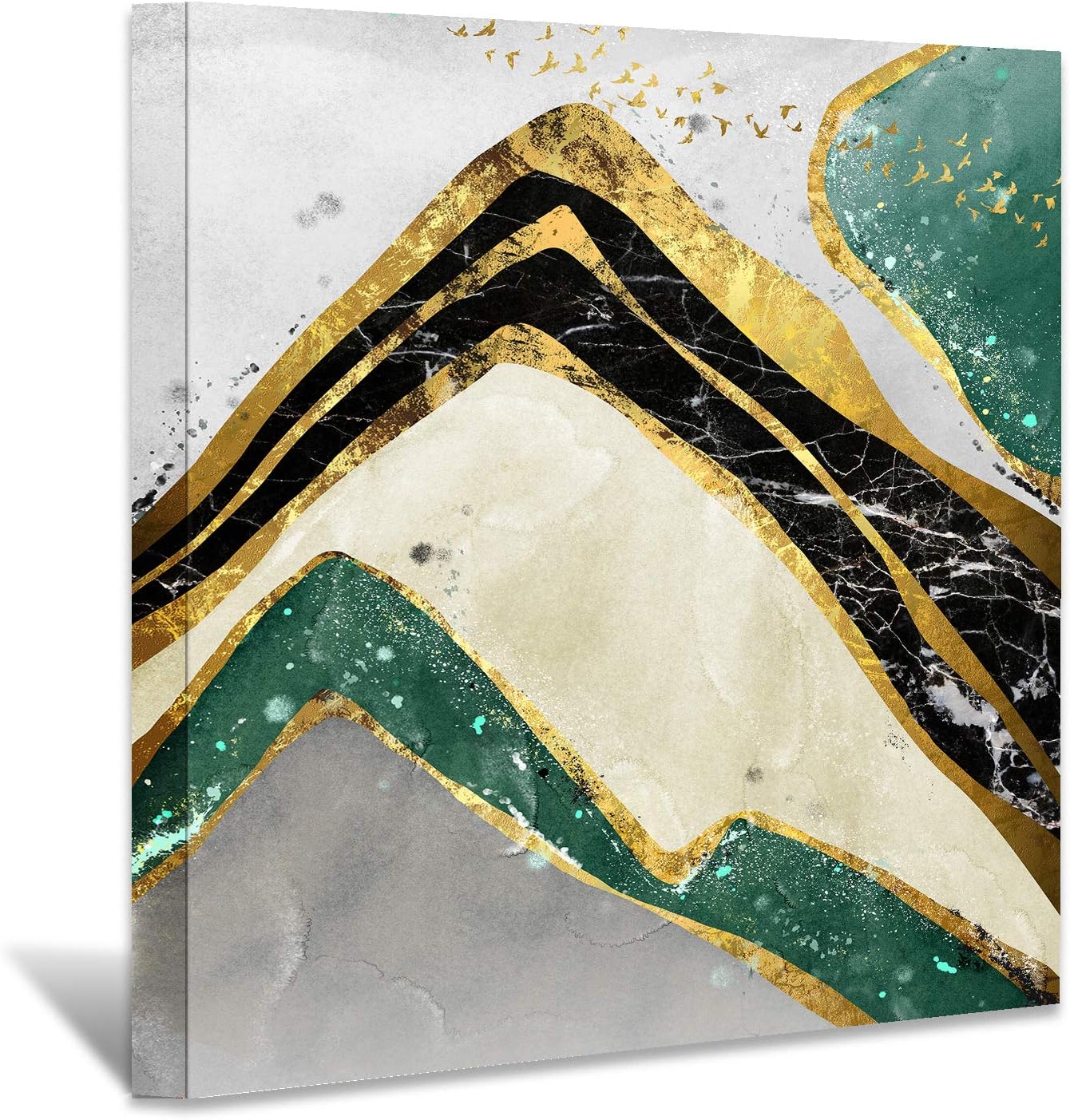 Brusheslife Abstract Stone Texture Wall Art - Golden and Teal Giclee Canvas for Versatile Home Decor