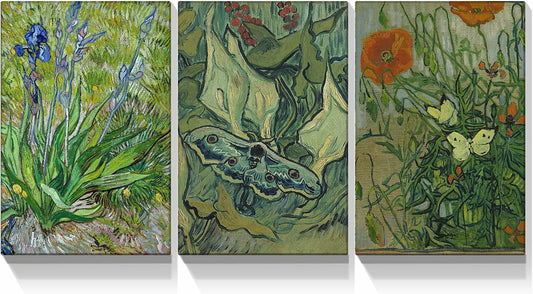 Looife Van Gogh Canvas Wall Art Decor 3 Panels 32x48 Inch Plants Painting Artwork Reproduction Picture Prints Gallery Wrapped Triptych Room Decoration