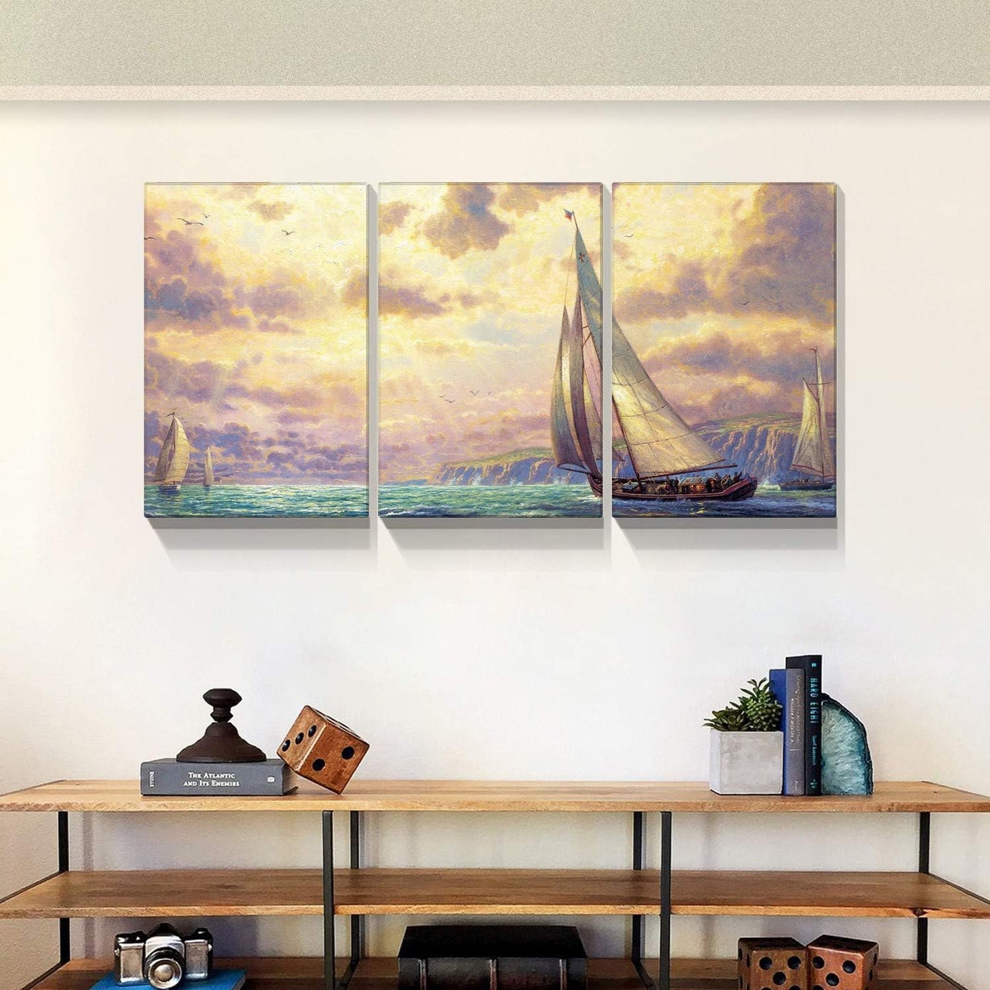 Brusheslife Triptych Canvas Wall Art - Sailboat on the Sea Picture Prints for Home Deco Set