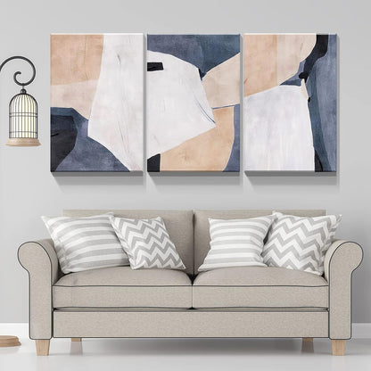 Brusheslife Abstract Geometric Wall Art - 3 Panel Color Block Canvas for Light Luxury Home Decor