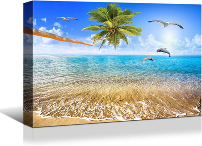 Brusheslife Seascape Art: Colorful Tropic Palm Trees at Sunset Canvas