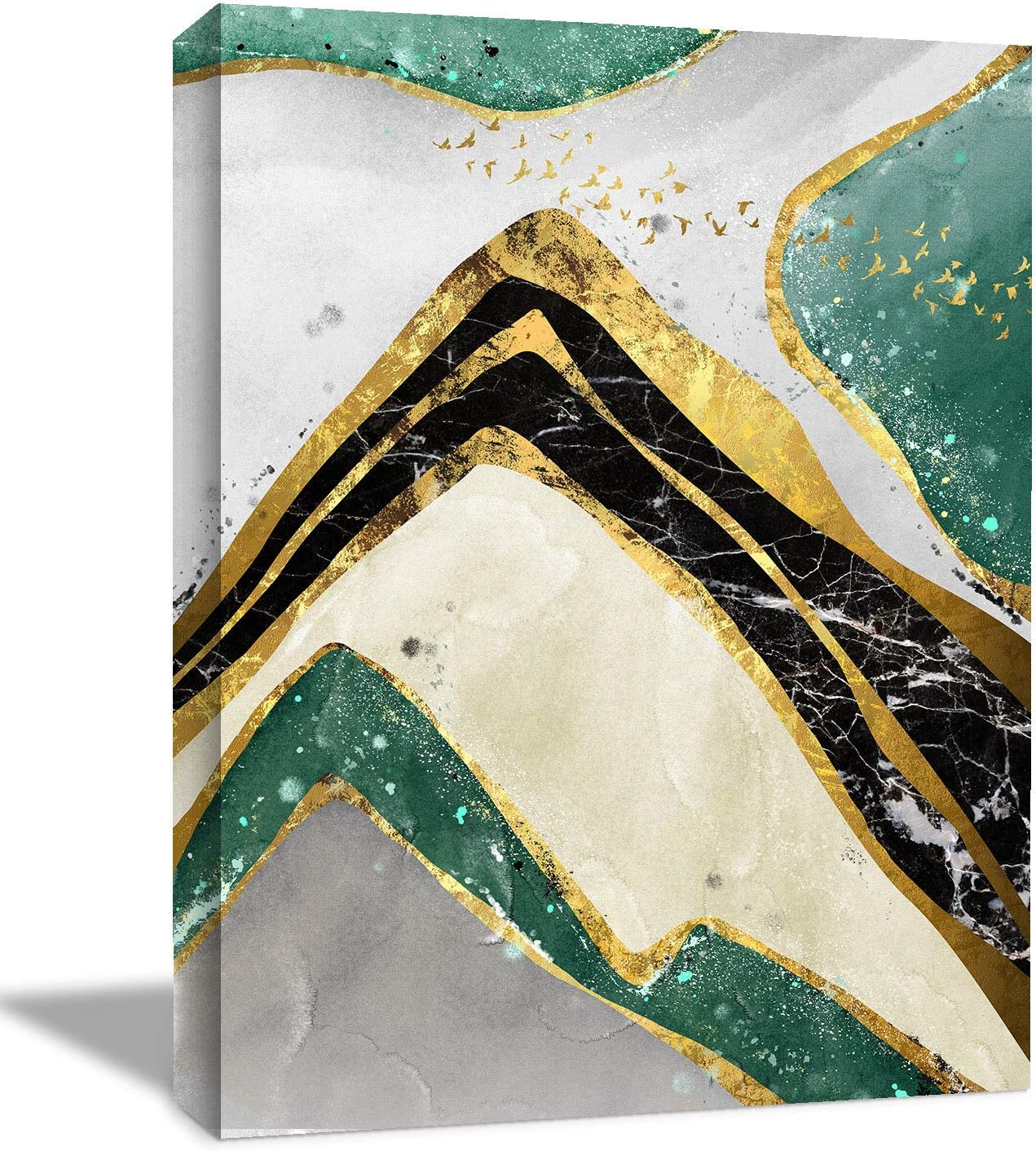 Brusheslife Abstract Stone Texture Wall Art - Golden and Teal Giclee Canvas for Versatile Home Decor