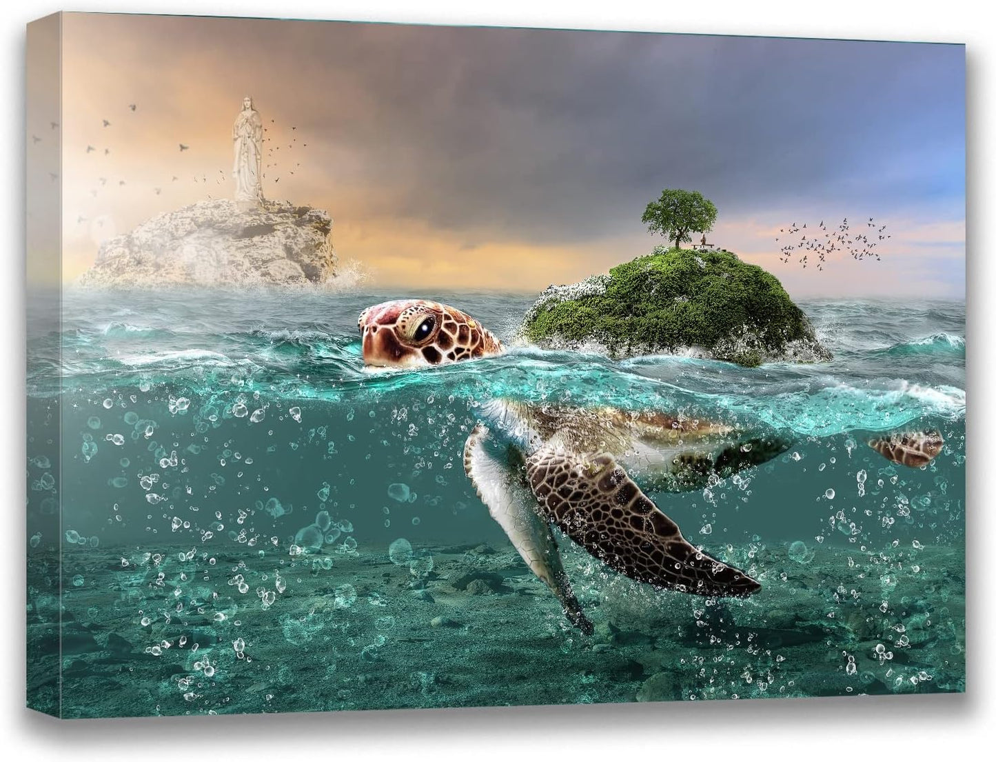 Brusheslife Animal Canvas Art: Marines Turtle - Motivational Wall Decor for Office & Home, Ready to Hang