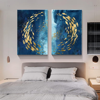 Underwater Elegance by Brusheslife - Goldfish in Blue Ocean Canvas Wall Art for a Splash of Color