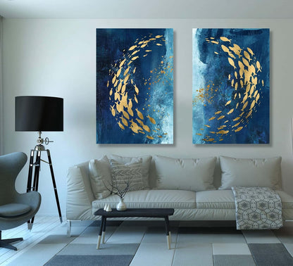 Underwater Elegance by Brusheslife - Goldfish in Blue Ocean Canvas Wall Art for a Splash of Color